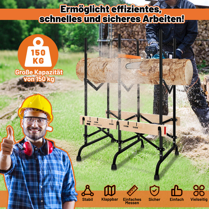 Sonnewelt Sägebock Klappbar Holzsägebock mit Auswurfsicherung & Maßskala