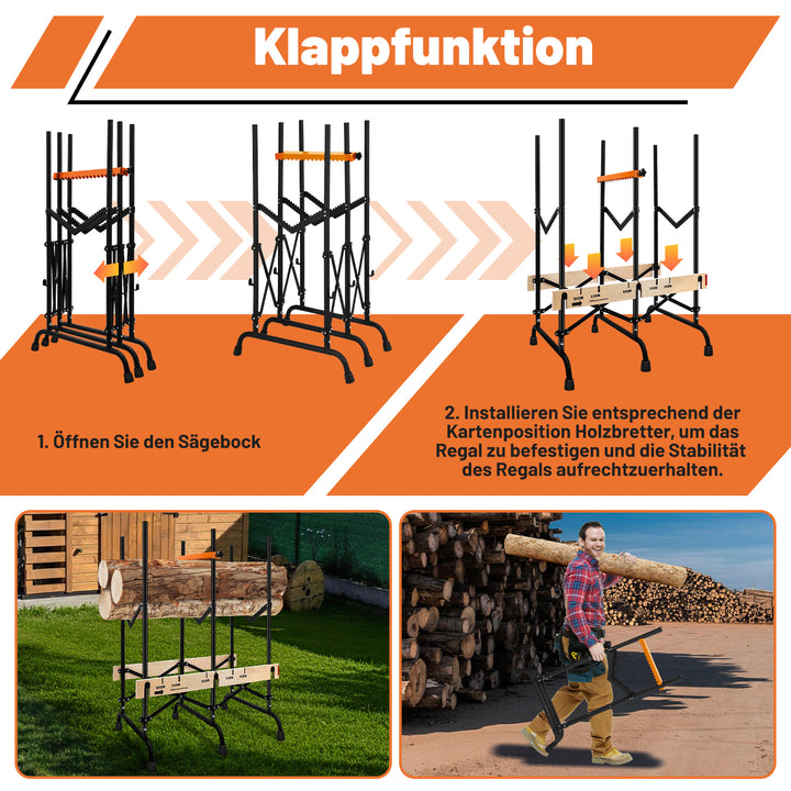 Sonnewelt Sägebock Klappbar Holzsägebock mit Auswurfsicherung & Maßskala