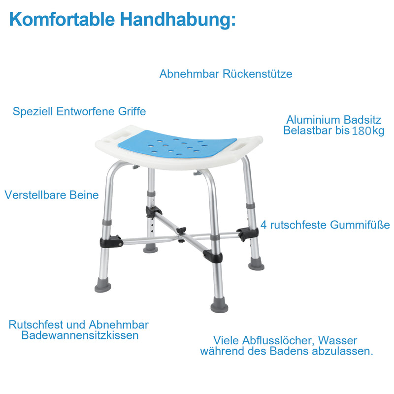 Sonnewelt Duschhocker Duschstuhl mit Doppelt Verstärktem Querbalken