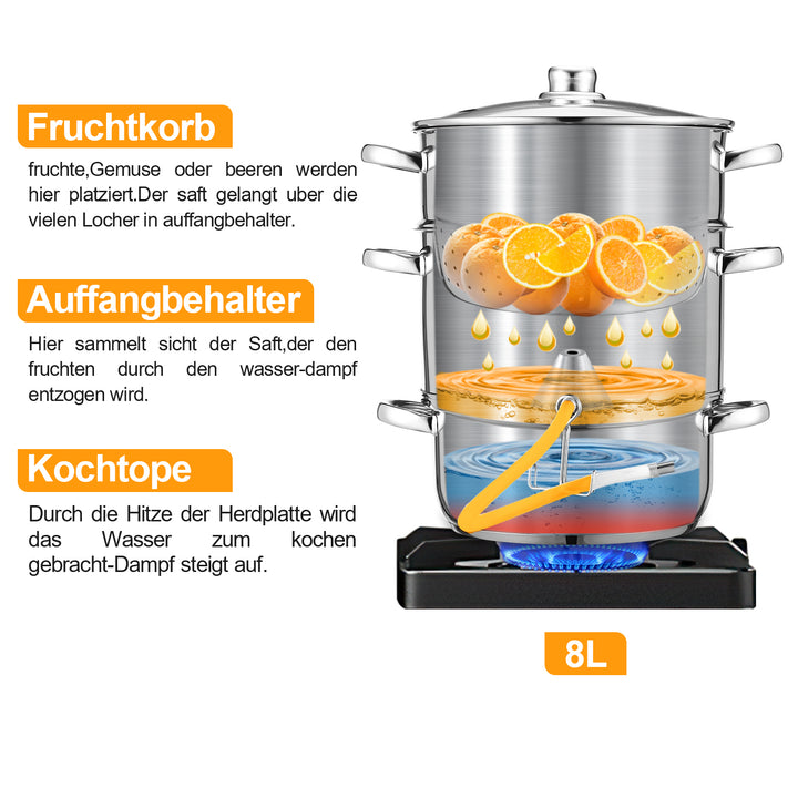 Sonnewelt Dampfentsafter 8L Edelstahl Fruchtentsafter