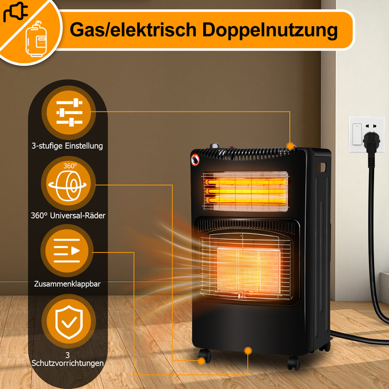Sonnewelt Gasheizofen 4,2 KW und 1260W Elektrische Gasheizung