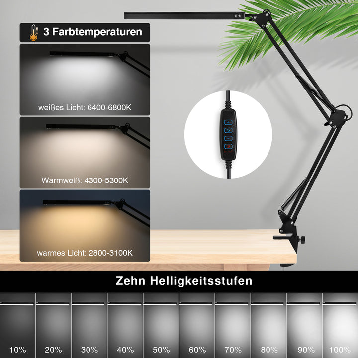 Sonnewelt LED Tischlampe Leselampe Dimmbar 10W