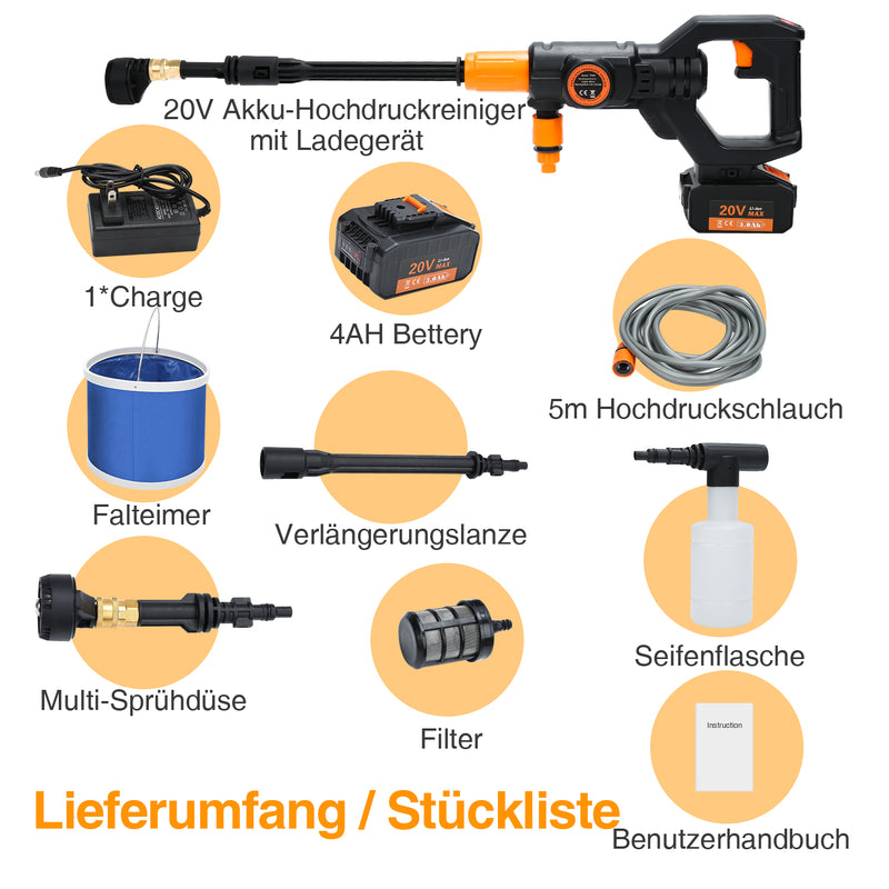 Sonnewelt Akku Hochdruckreiniger Tragbarer 20V Max 435 PSI