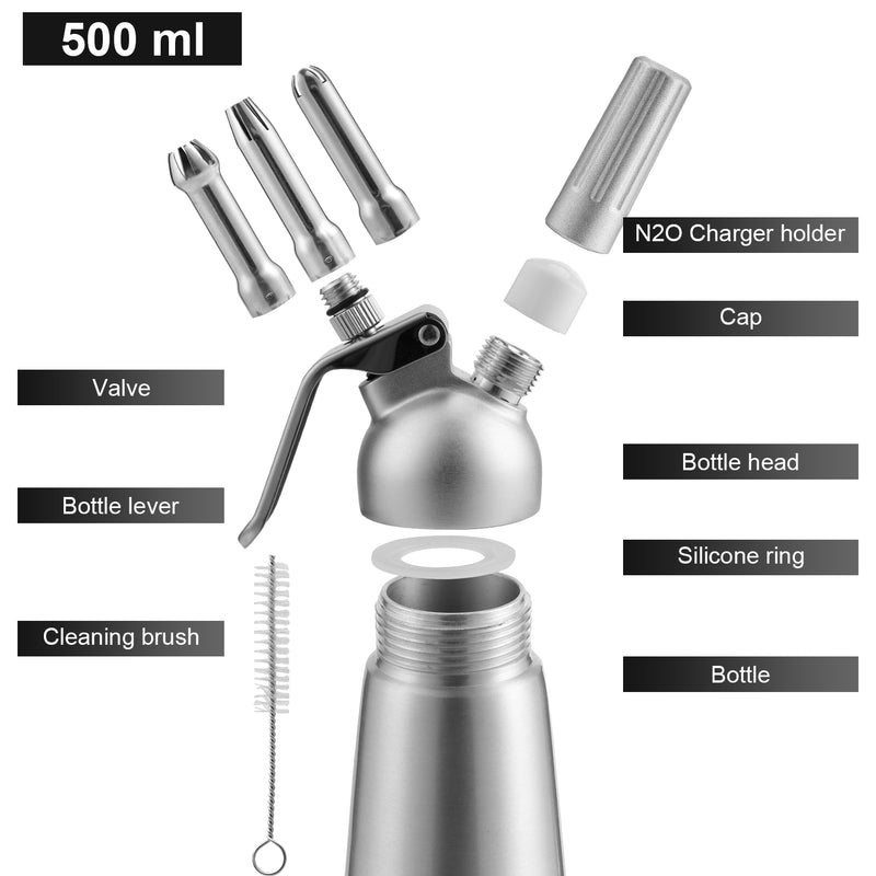 Sonnewelt cream dispenser aluminum with 3 nozzles 500ml