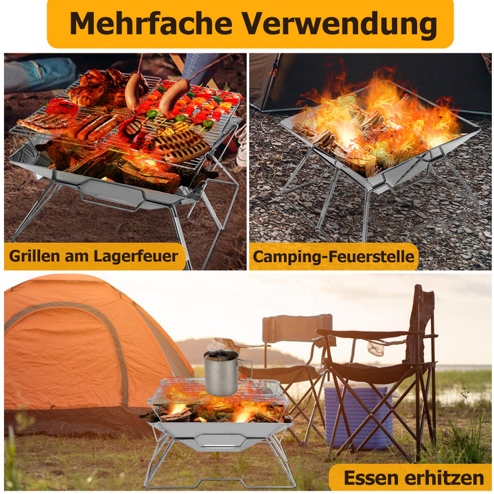 Sonnewelt Klappgrill Edelstahl Camping Holzofen Tragbar