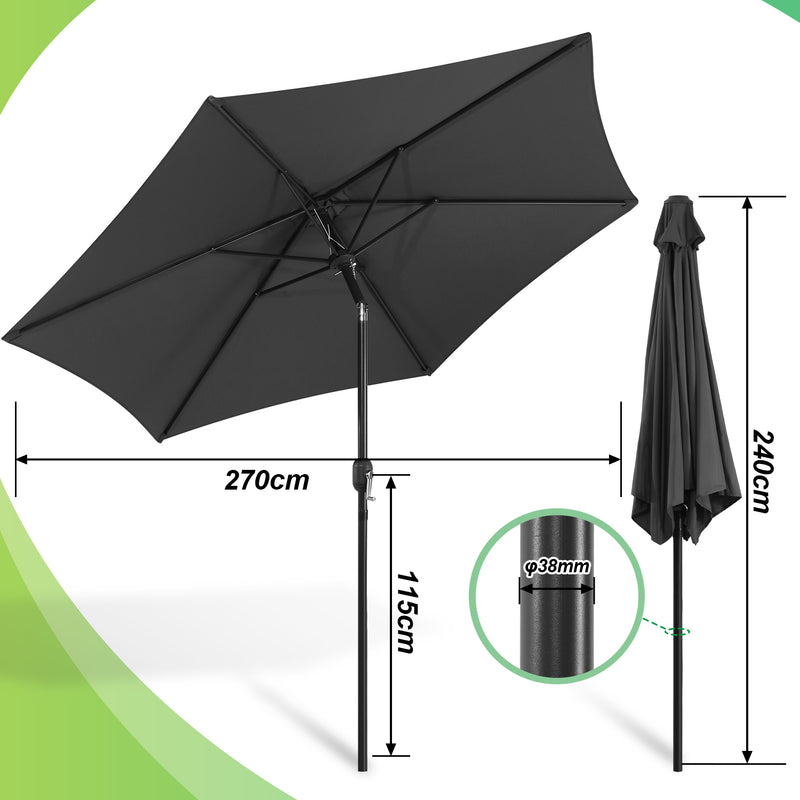 Sonnewelt Sonnenschirm 2.7m Winkelverstellbar mit/ohne LED