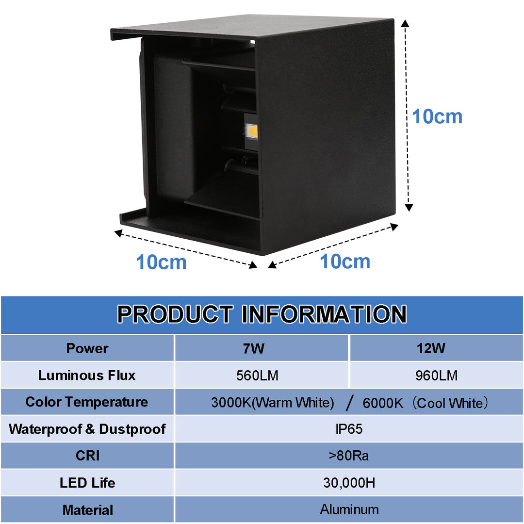 Sonnewelt LED Wandleuchte Wasserdicht Außen 7W/12W