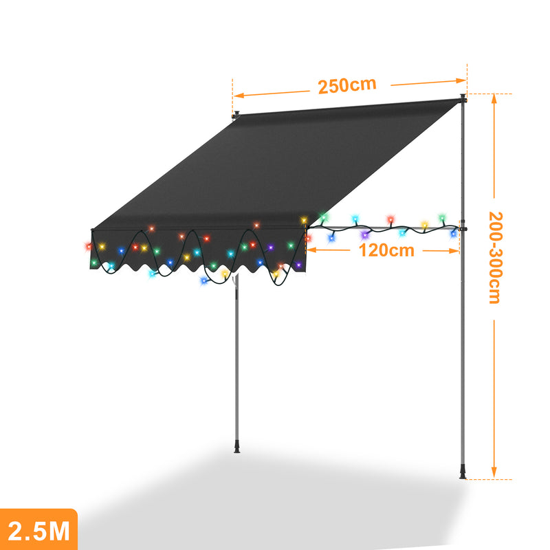 Sonnewelt Klemmmarkise mit Handkurbel mit Solar LED Lichtkette