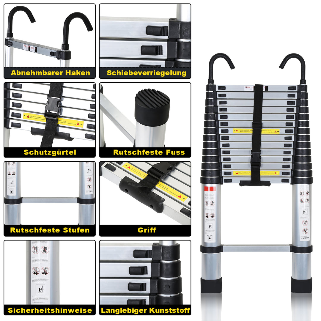 Sonnewelt telescopic ladder with 2 removable hooks