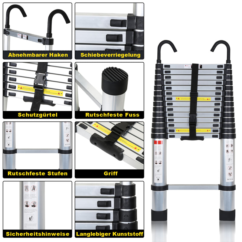 Sonnewelt Teleskopleiter mit 2 Abnehmbarem Haken