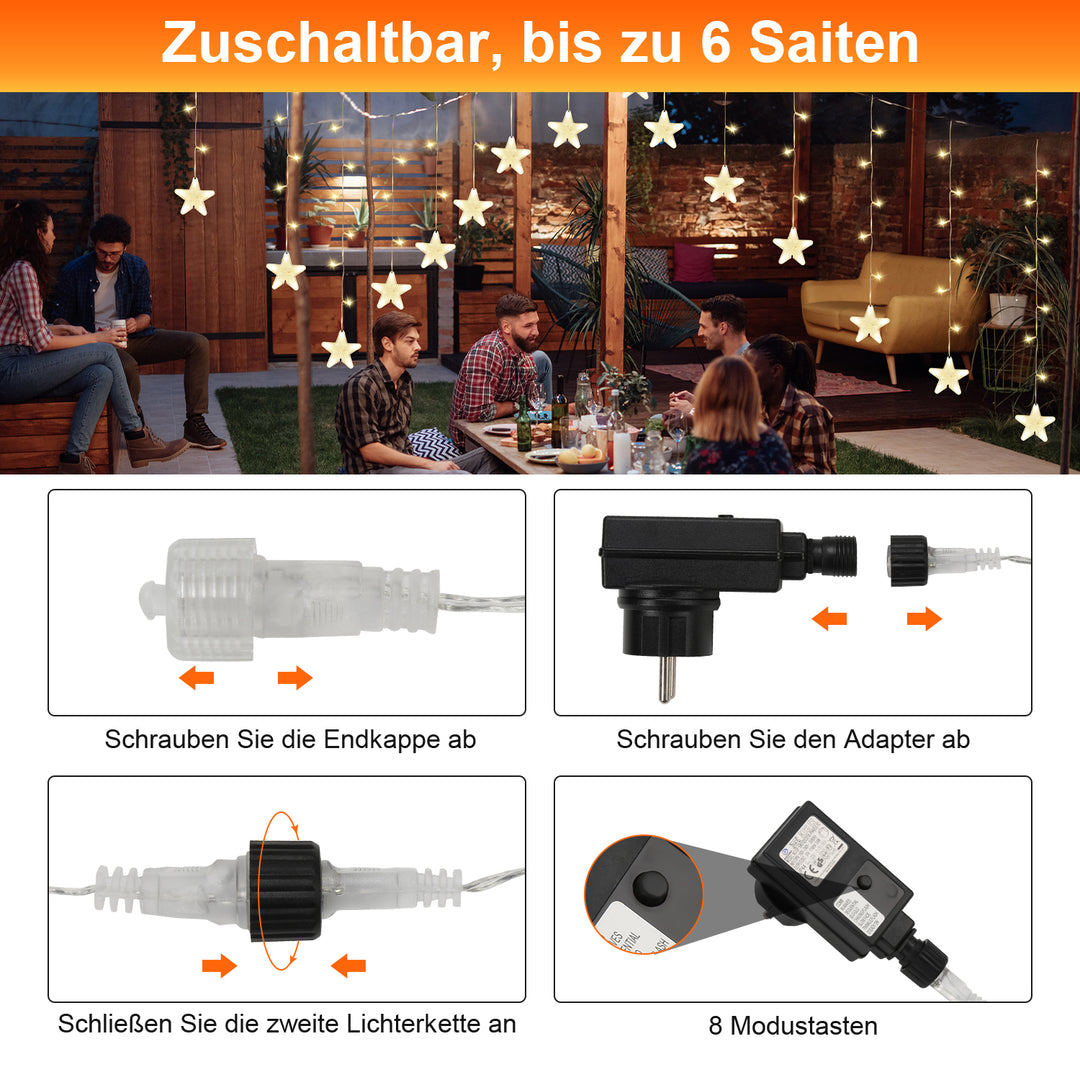 Sonnewelt LED Lichtervorhang 3.5M Sterne Lichterkette 150 LEDs