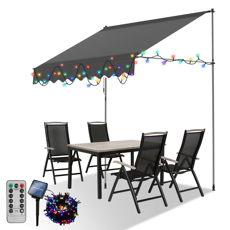 Sonnewelt Klemmmarkise mit Handkurbel mit Solar LED Lichtkette
