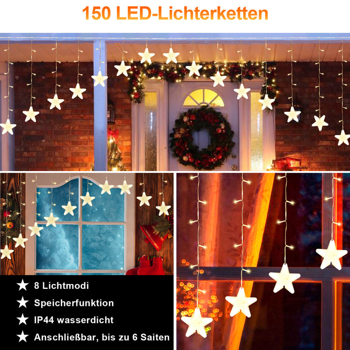 Sonnewelt LED Lichtervorhang 3.5M Sterne Lichterkette 150 LEDs