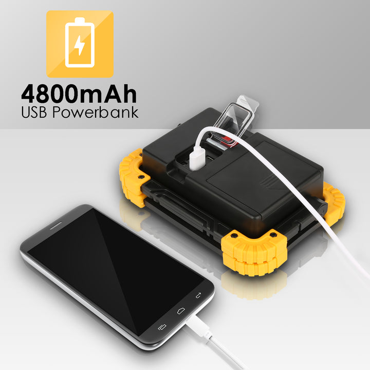 Sonnewelt LED Baustrahler Akku 30W Kaltweiß mit USB Ausgang-Ports