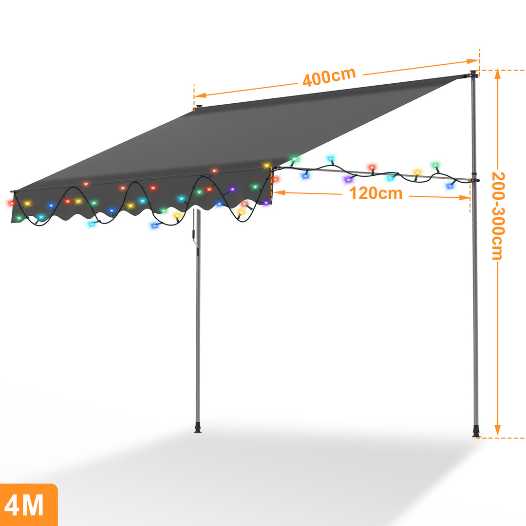Sonnewelt Klemmmarkise mit Handkurbel mit Solar LED Lichtkette