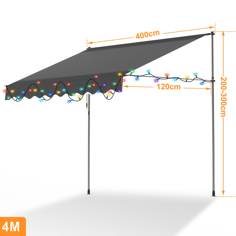 Sonnewelt Klemmmarkise mit Handkurbel mit Solar LED Lichtkette