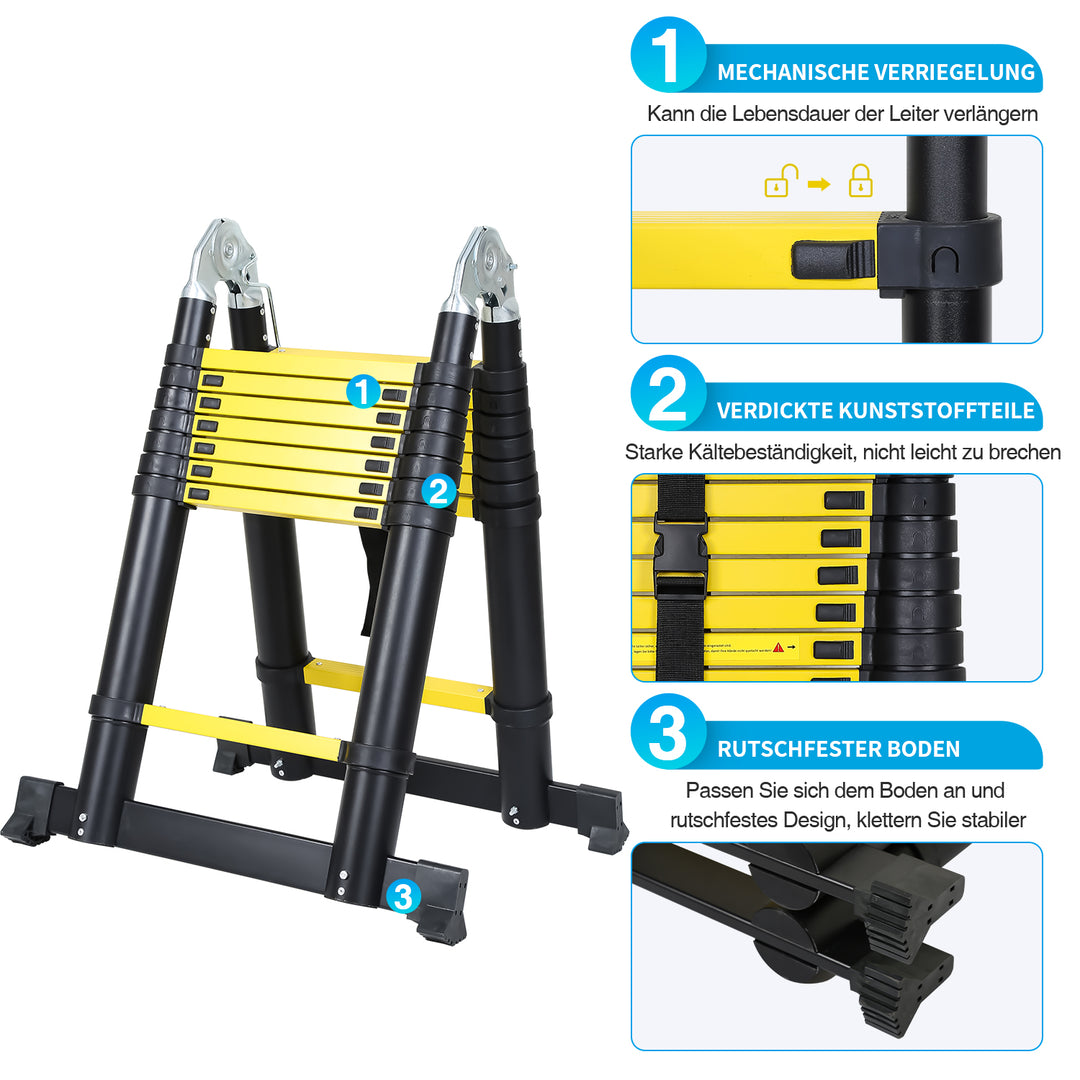 Sonnewelt Teleskopleiter Tragbar Alu Max Belastung 150 kg 3.8M (1.9+1.9M)