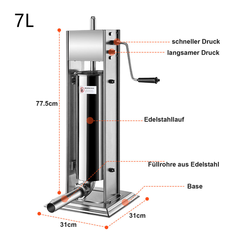 Sonnewelt Wurstfüllmaschine Zuhause Edelstahl 3L 5L 7L