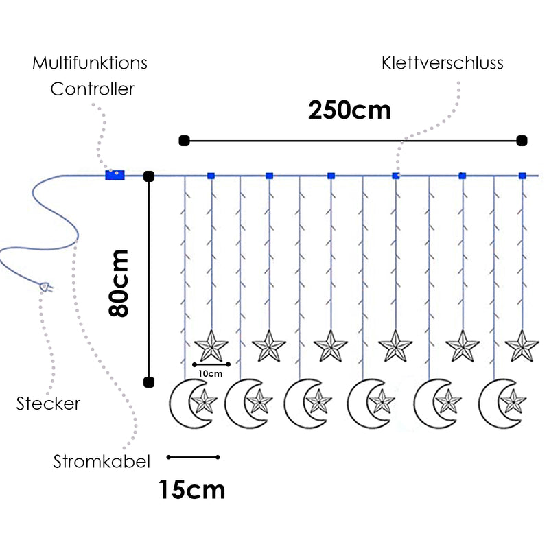 Sonnewelt Stern Mond Vorhang Licht LED Lichterketten
