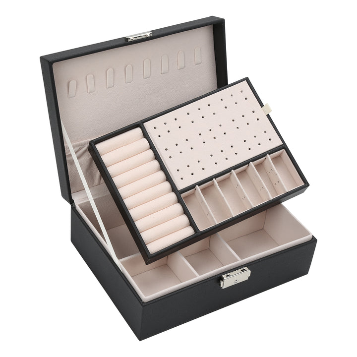 Sonnewelt 2 Schichten Schmuckkasten Schmuckkoffer Weiß/schwarz