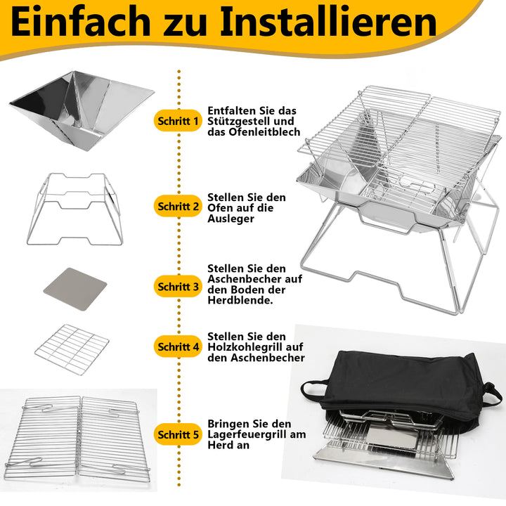 Sonnewelt Klappgrill Edelstahl Camping Holzofen Tragbar