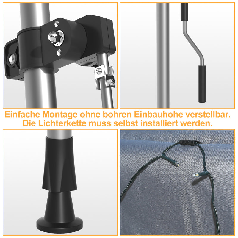 Sonnewelt Klemmmarkise mit Handkurbel mit Solar LED Lichtkette