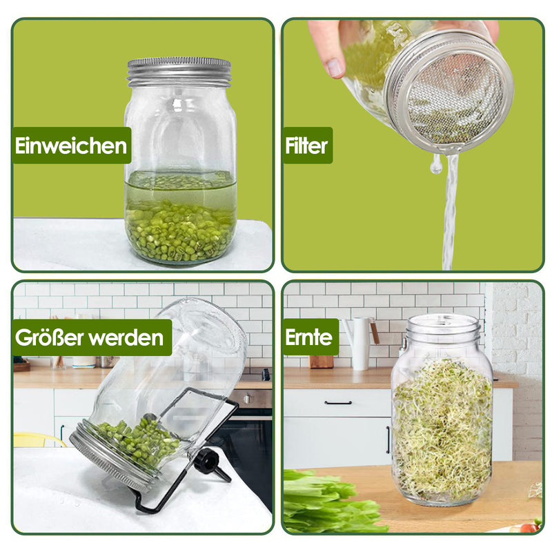 Sonnewelt 2er Sprossenglas Keimglas mit Deckel & Sieb