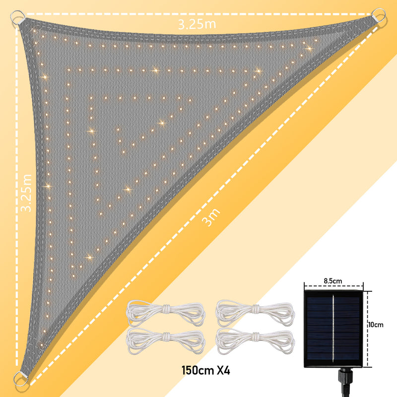 Sonnewelt LED Sonnensegel Sonnenschutz mit Solarpanel und Fernsteuerung IP65