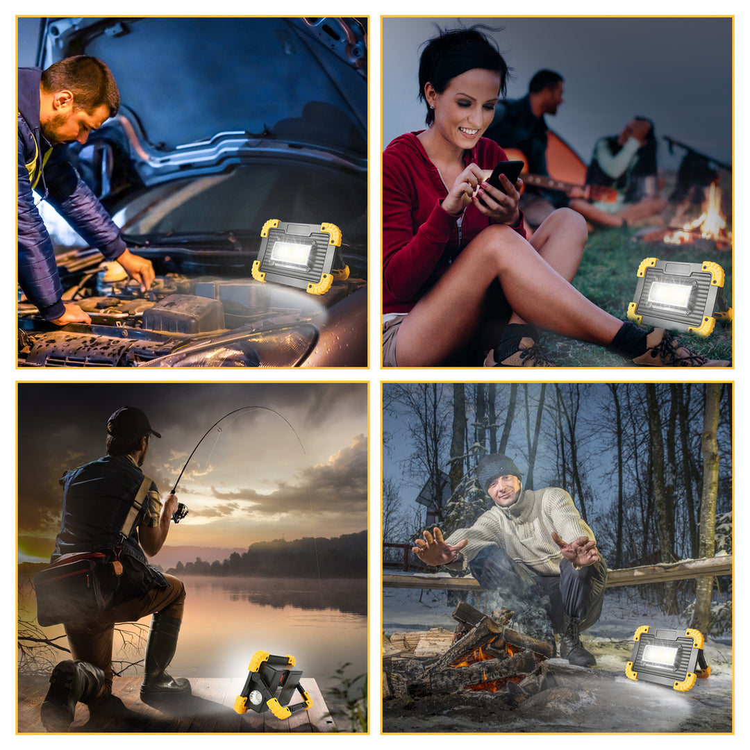 Sonnewelt LED Baustrahler Akku 30W Kaltweiß mit USB Ausgang-Ports