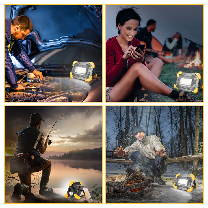 Sonnewelt LED Baustrahler Akku 30W Kaltweiß mit USB Ausgang-Ports