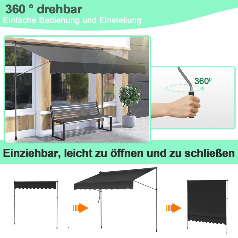 Sonnewelt Klemmmarkise mit Handkurbel Einziehbare ohne Bohren