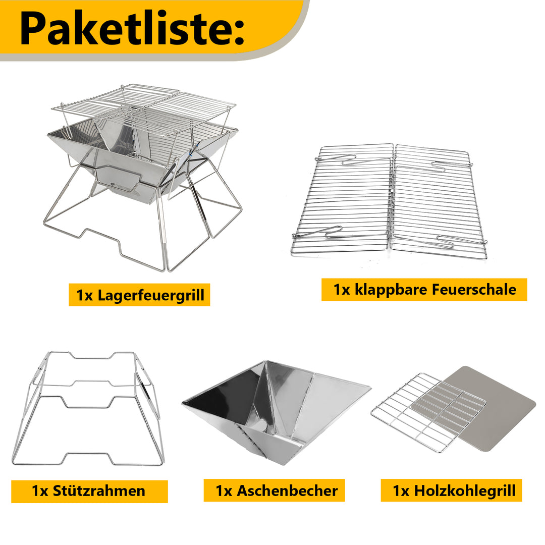 Sonnewelt Klappgrill Edelstahl Camping Holzofen Tragbar
