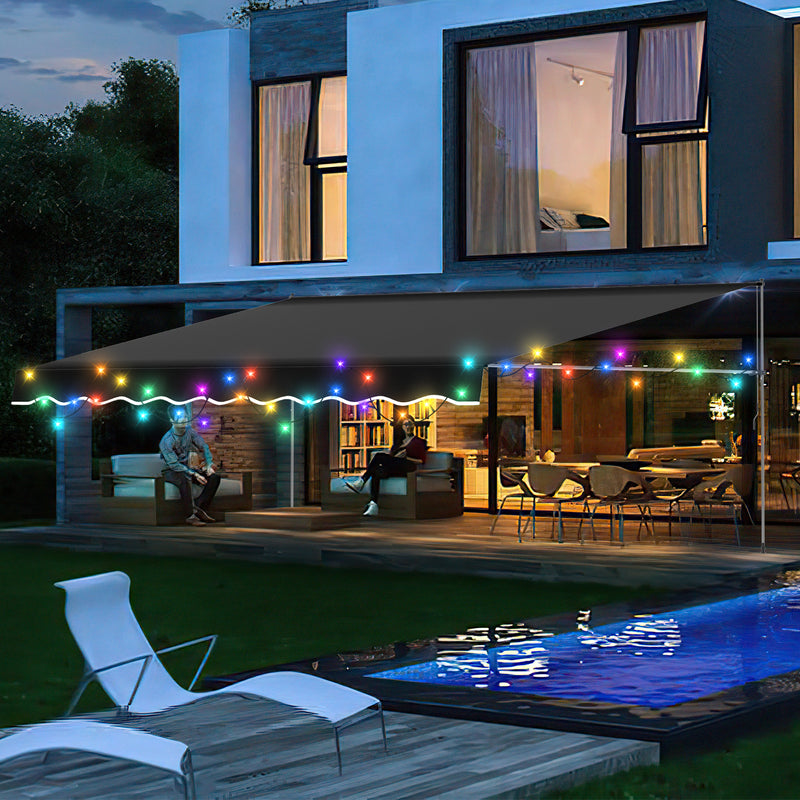 Sonnewelt Klemmmarkise mit Handkurbel mit Solar LED Lichtkette