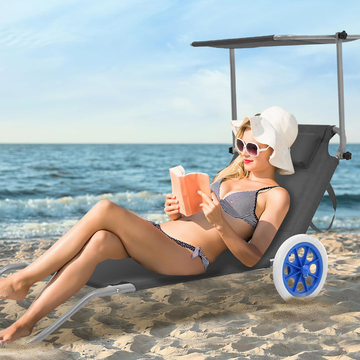 Sonnewelt Sonnenliege klappbar Aluminium mit Rollen und Sonnendach