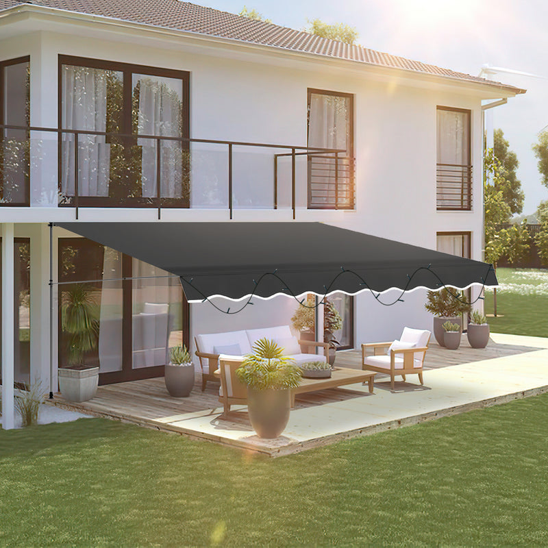 Sonnewelt Klemmmarkise mit Handkurbel mit Solar LED Lichtkette