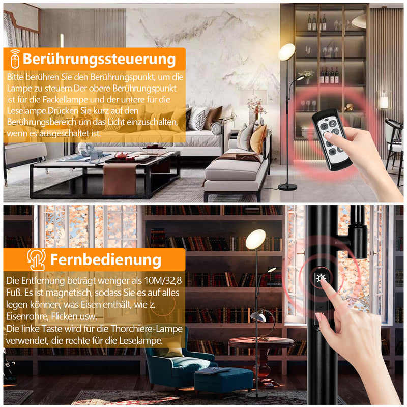 Sonnewelt LED Stehlampe Dimmbar 27W mit 7W Leselampe mit Fernbedienung