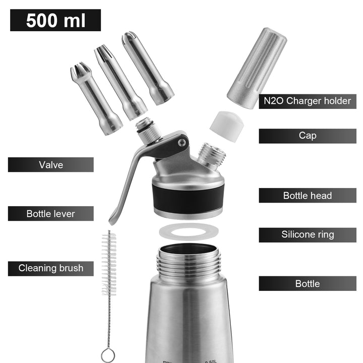 Sonnewelt cream dispenser stainless steel with 3 nozzles 500ml