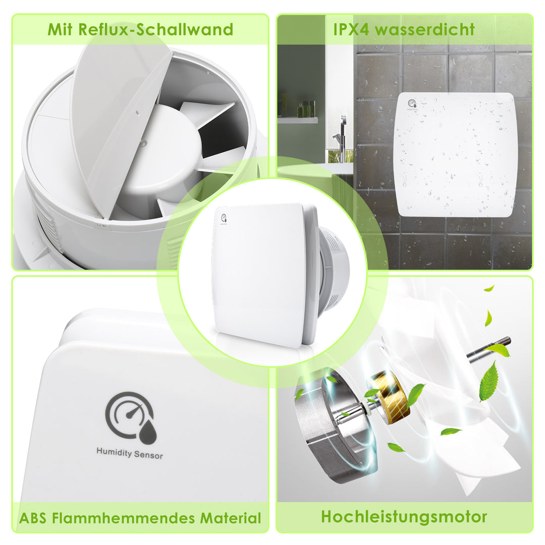 Sonnewelt Badlüfter Abluftventilator mit Feuchtigkeitssensor  Ø100mm  Ø150mm