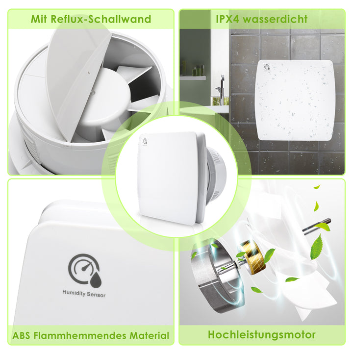 Sonnewelt Badlüfter Abluftventilator mit Feuchtigkeitssensor  Ø100mm  Ø150mm