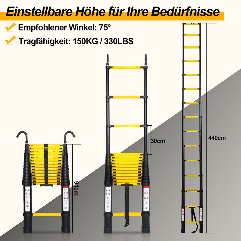 Sonnewelt Teleskopleiter Aluminium mit Abnehmbarem Haken