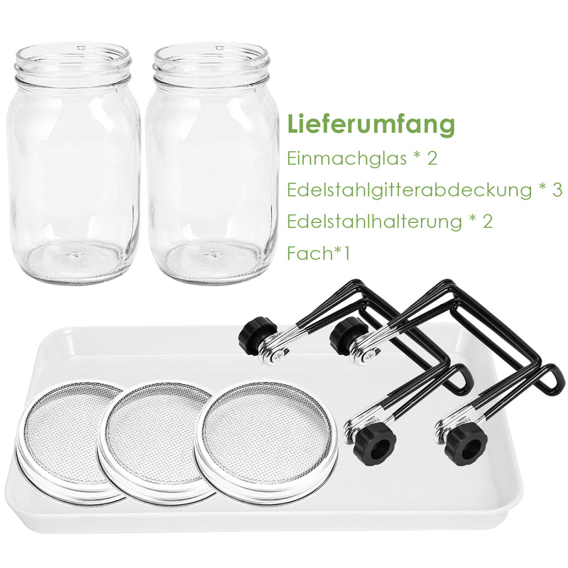 Sonnewelt 2er Sprossenglas Keimglas mit Deckel & Sieb 950ML