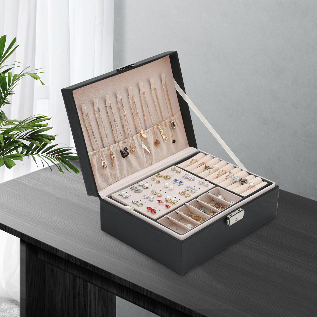 Sonnewelt 2 Schichten Schmuckkasten Schmuckkoffer Weiß/schwarz