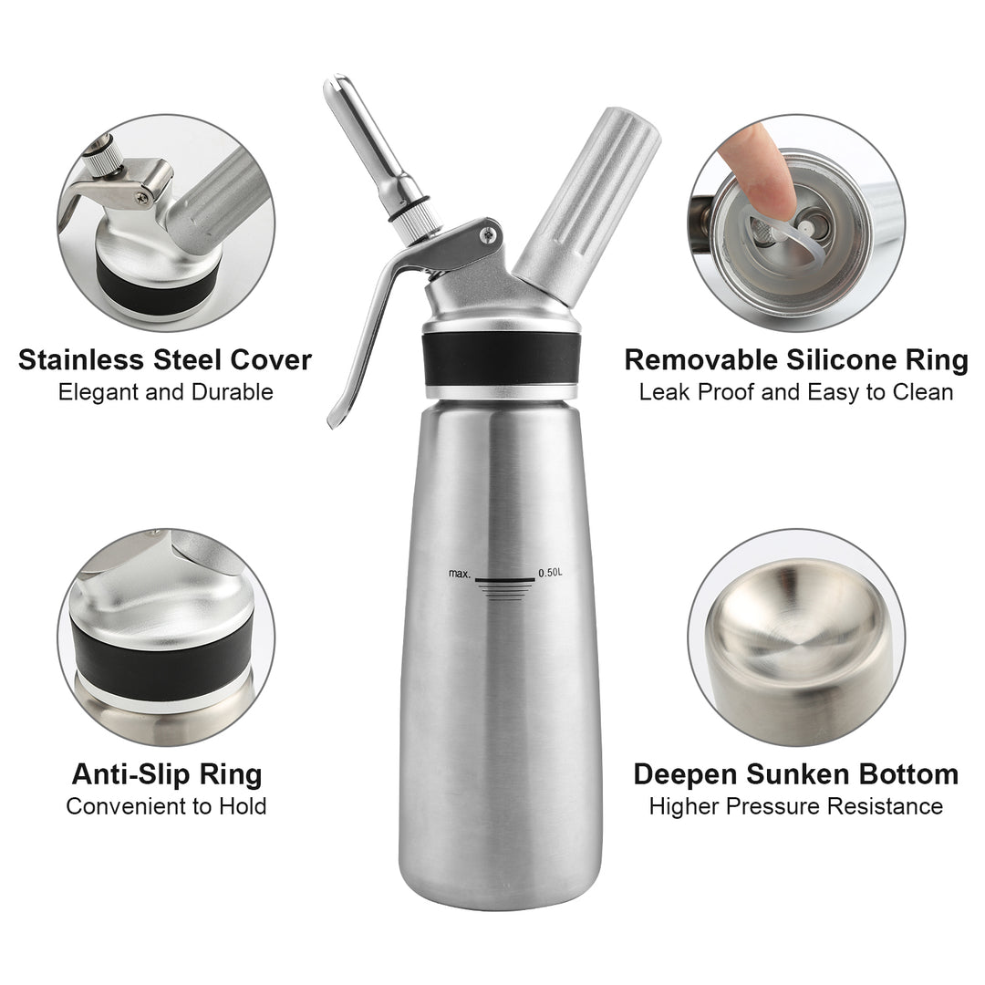 Sonnewelt cream dispenser stainless steel with 3 nozzles 500ml