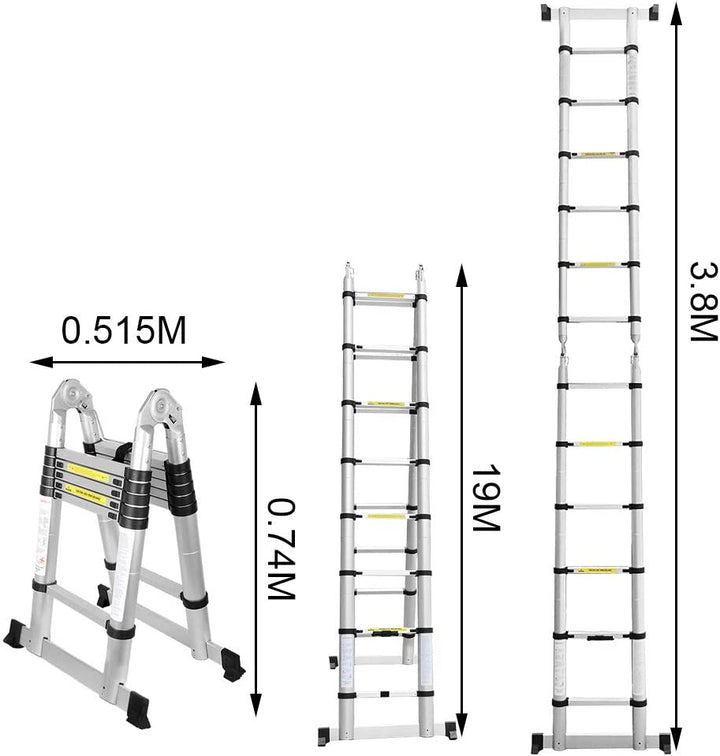 Sonnewelt 3.8m Teleskop Klappleiter Aluminium Bis 150 kg Belastbarkeit