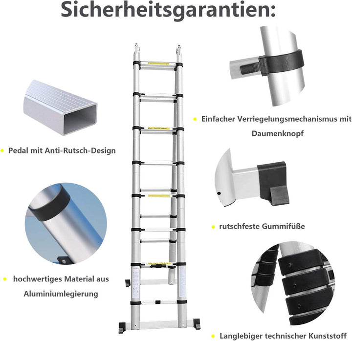 Sonnewelt 3.8m Teleskop Klappleiter Aluminium Bis 150 kg Belastbarkeit