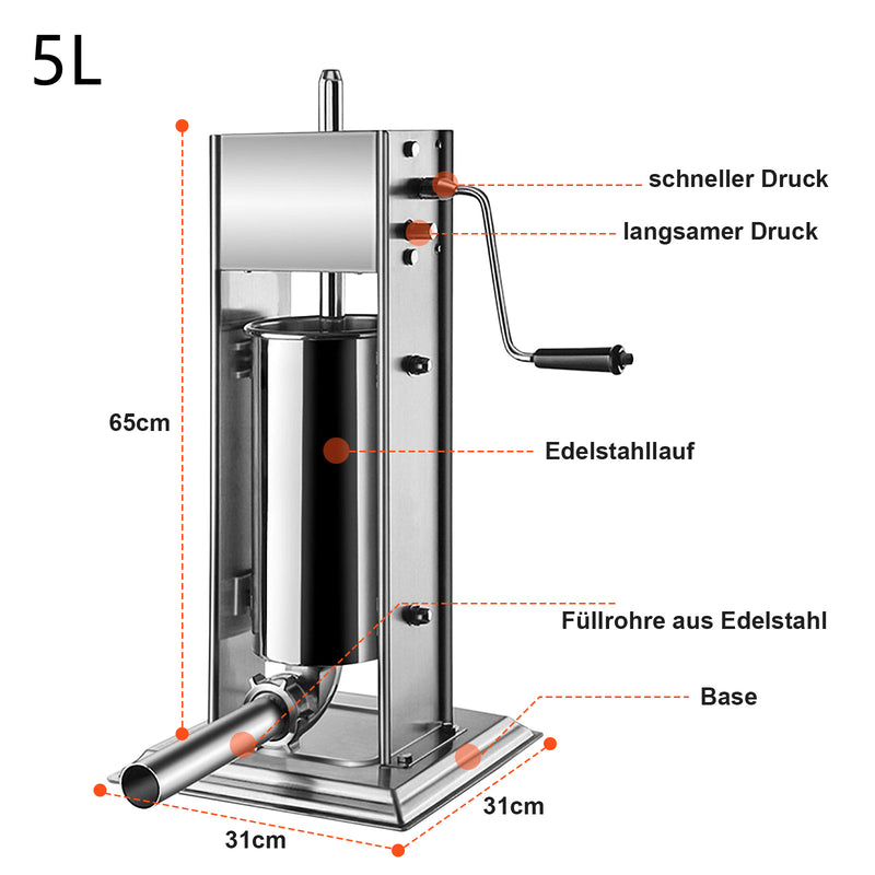 Sonnewelt Wurstfüllmaschine Zuhause Edelstahl 3L 5L 7L