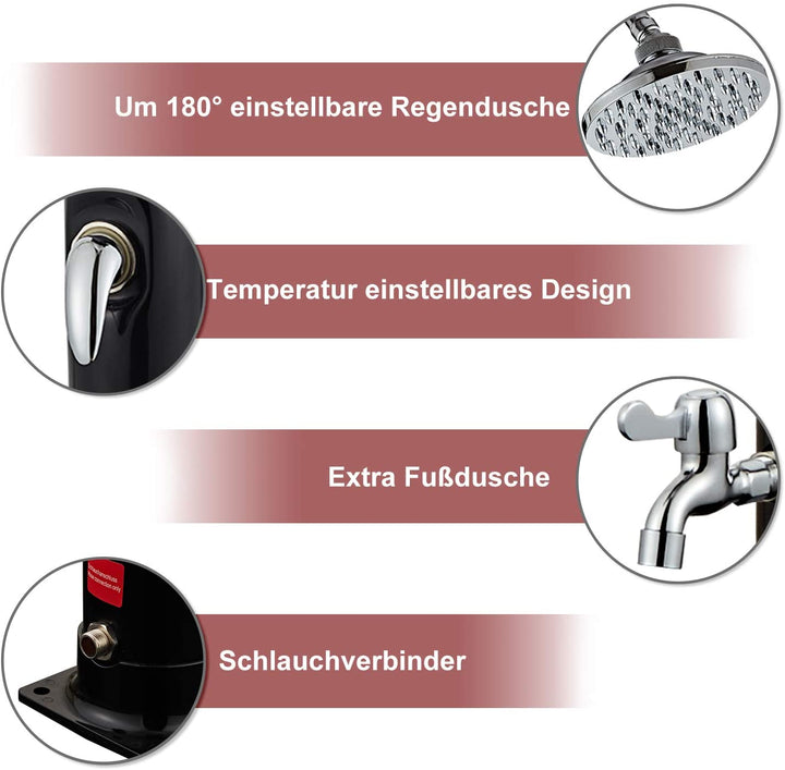 Sonnewelt solar shower with shower head and foot shower 20L