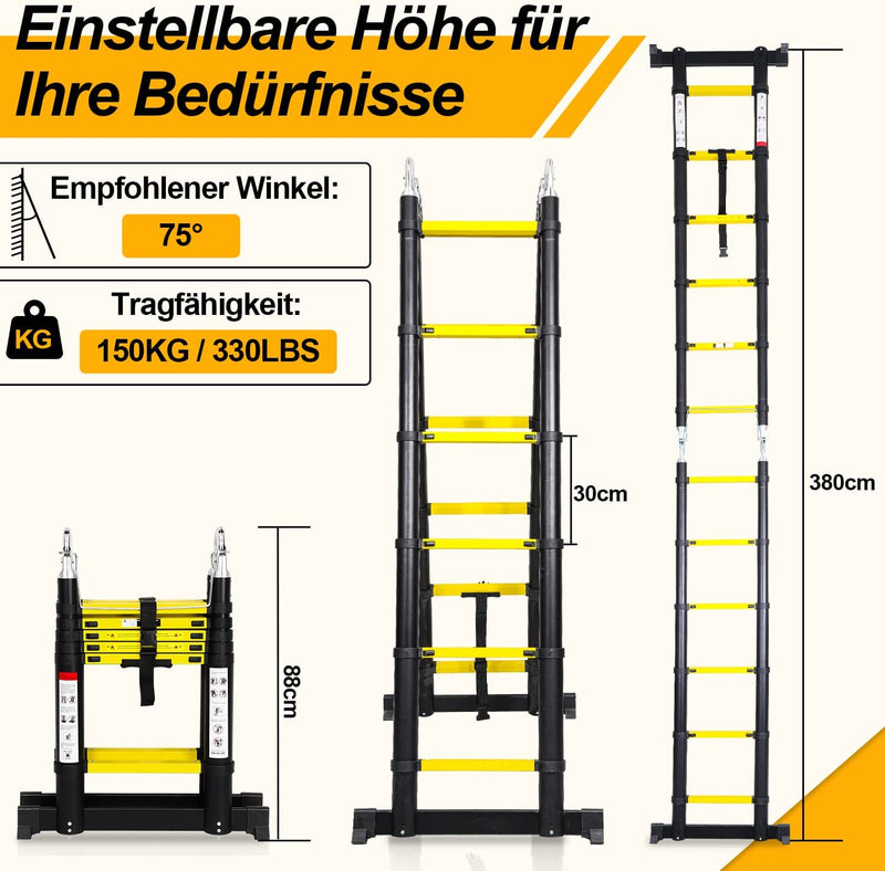 Sonnewelt Teleskopleiter Tragbar Alu Max Belastung 150 kg