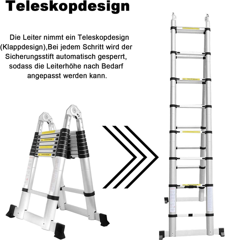 Sonnewelt 3.8m Teleskop Klappleiter Aluminium Bis 150 kg Belastbarkeit