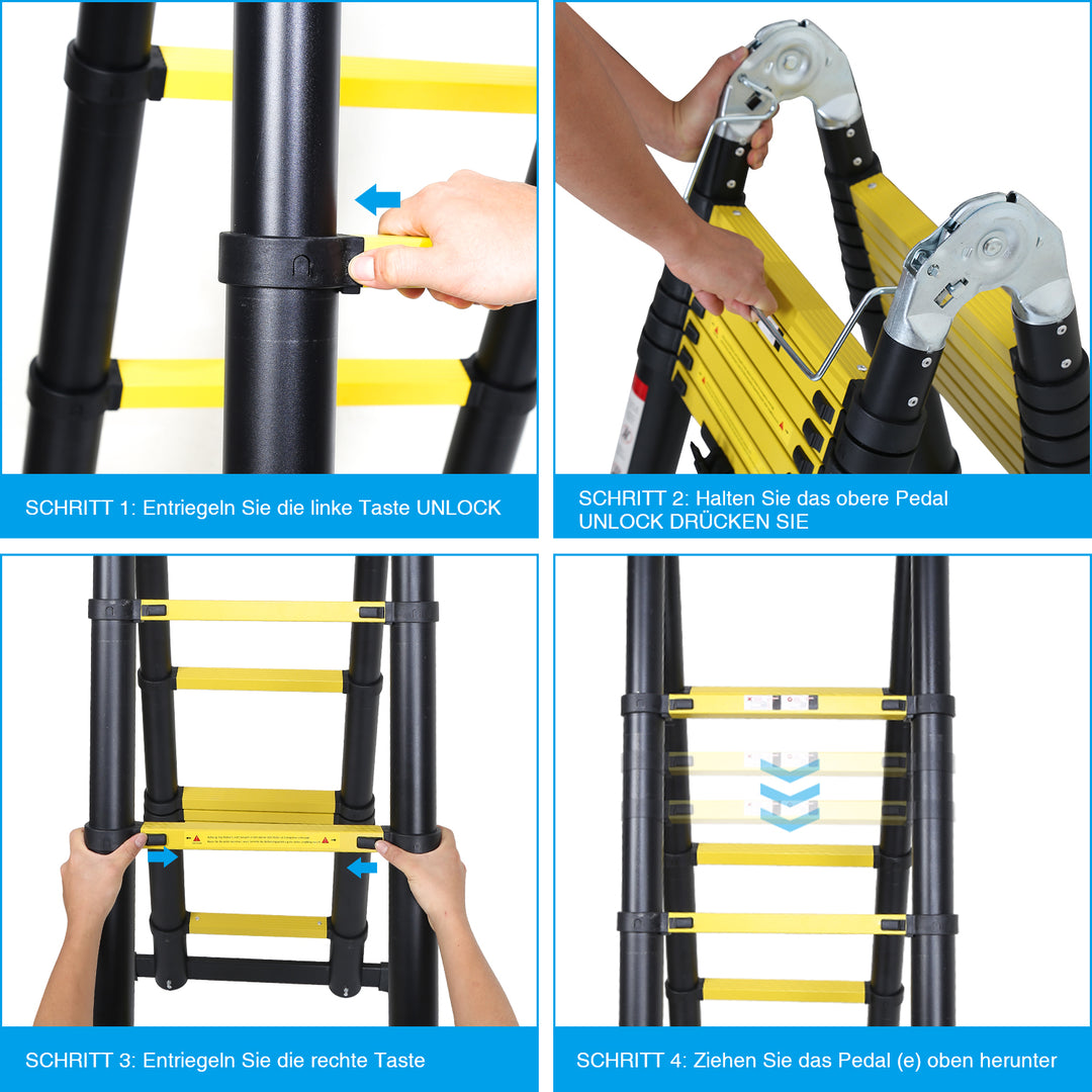 Sonnewelt Teleskopleiter Tragbar Alu Max Belastung 150 kg 3.8M (1.9+1.9M)